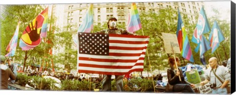 Framed Occupy Wall Street protester, Zuccotti Park, Lower Manhattan, Manhattan, New York City, New York State, USA Print