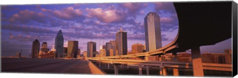 Framed Dallas Skyscrapers ( Purple Sky) Print