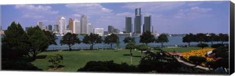 Framed Trees in a park with buildings in the background, Detroit, Wayne County, Michigan, USA Print