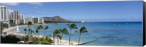 Framed Buildings On The Beach, Waikiki Beach, Honolulu, Oahu, Hawaii, USA Print