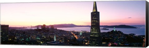 Framed Night Skyline With View Of Transamerica Building And Golden Gate Bridge, San Francisco, California, USA Print