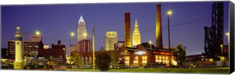 Framed Buildings Lit Up At Night, Cleveland, Ohio Print