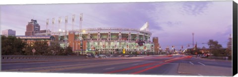 Framed Baseball stadium at the roadside, Jacobs Field, Cleveland, Cuyahoga County, Ohio, USA Print