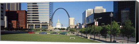 Framed Buildings in a city, Gateway Arch, Old Courthouse, St. Louis, Missouri, USA Print