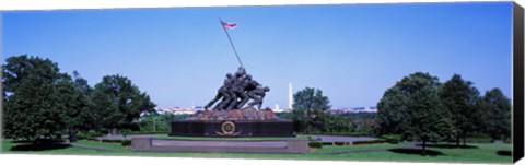 Framed War memorial with Washington Monument in the background, Iwo Jima Memorial, Arlington, Virginia, USA Print