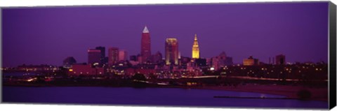 Framed Cleveland, Ohio Lit Up at Night Print