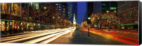Framed Blurred Motion, Cars, Michigan Avenue, Christmas Lights, Chicago, Illinois, USA Print