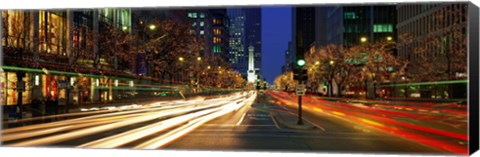 Framed Blurred Motion, Cars, Michigan Avenue, Christmas Lights, Chicago, Illinois, USA Print