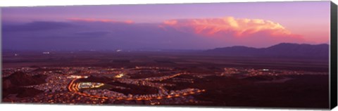 Framed Aerial view of a city lit up at sunset, Phoenix, Maricopa County, Arizona, USA Print