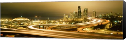 Framed Buildings lit up at night, Seattle, Washington State, USA Print