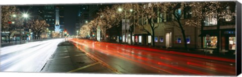 Framed Blurred Motion Of Cars Along Michigan Avenue Illuminated With Christmas Lights, Chicago, Illinois, USA Print