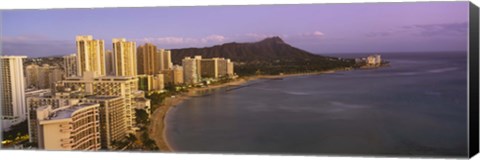 Framed High angle view of buildings at the waterfront, Waikiki Beach, Honolulu, Oahu, Hawaii, USA Print