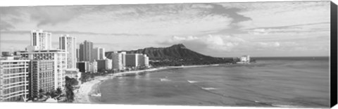 Framed Diamond Head, Waikiki, Oahu, Honolulu, Hawaii (black &amp; white) Print