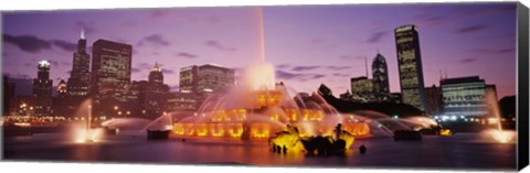 Framed Fountain lit up at dusk in a city, Chicago, Cook County, Illinois, USA Print