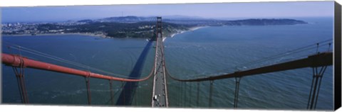 Framed Aerial view of traffic on a bridge, Golden Gate Bridge, San Francisco, California, USA Print