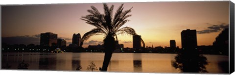 Framed Silhouette of buildings at the waterfront, Lake Eola, Summerlin Park, Orlando, Orange County, Florida, USA Print