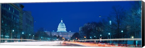 Framed Government building lit up at dusk, Capitol Building, Pennsylvania Avenue, Washington DC, USA Print