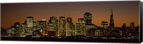 Framed Skyscrapers lit up at night, San Francisco, California, USA Print