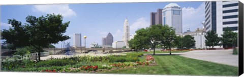 Framed Garden in front of skyscrapers in a city, Scioto River, Columbus, Ohio, USA Print
