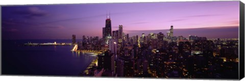 Framed Buildings Lit Up At Night, Chicago, Illinois, USA Print