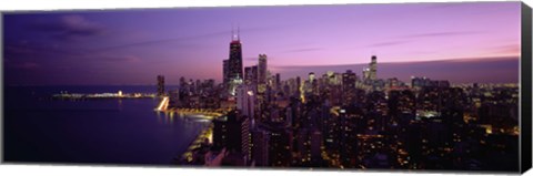 Framed Buildings Lit Up At Night, Chicago, Illinois, USA Print