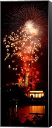 Framed USA, Washington DC, Fireworks over Lincoln Memorial Print