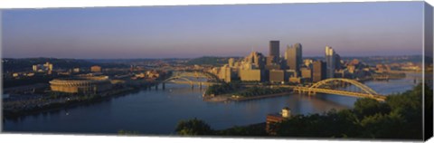 Framed High angle view of a city, Three Rivers Stadium, Pittsburgh, Pennsylvania, USA Print