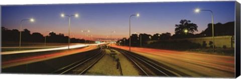 Framed Traffic Moving In The City, Mass Transit Tracks, Kennedy Expressway, Chicago, Illinois, USA Print