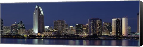 Framed Skyscrapers at night in San Diego, California Print