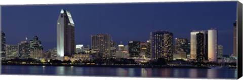 Framed Skyscrapers at night in San Diego, California Print