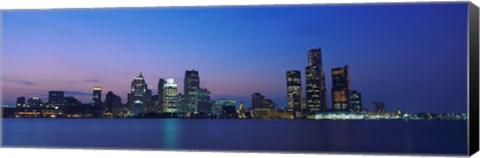 Framed Detroit Skyline at night, Michigan Print