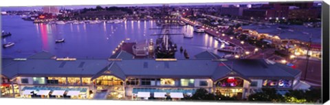 Framed Buildings at a harbor, Inner Harbor, Baltimore, Maryland, USA Print