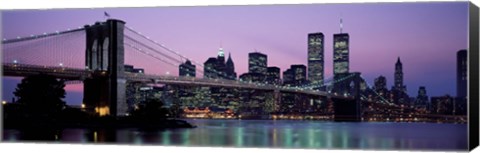 Framed Brooklyn Bridge at night, New York Print