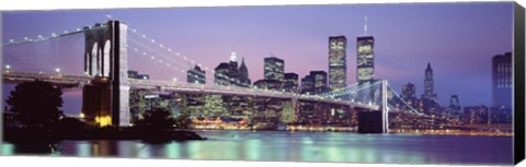 Framed Bridge at dusk, Brooklyn Bridge, East River, World Trade Center, Wall Street, Manhattan, New York City, New York State, USA Print