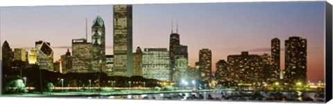 Framed Buildings lit up at night, Chicago, Cook County, Illinois, USA Print