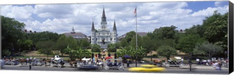 Framed Cathedral at the roadside, St. Louis Cathedral, Jackson Square, French Quarter, New Orleans, Louisiana, USA Print