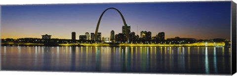 Framed City lit up at night, Gateway Arch, Mississippi River, St. Louis, Missouri Print