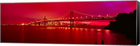 Framed Suspension bridge lit up at night, Bay Bridge, San Francisco, California, USA Print