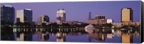 Framed Office Buildings Along The Lake, Lake Eola, Orlando, Florida, USA Print