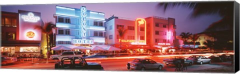 Framed Buildings Lit Up At Night, South Beach, Miami Beach, Florida, USA Print