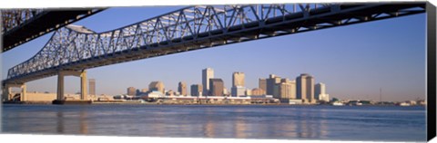 Framed Low angle view of bridges across a river, Crescent City Connection Bridge, Mississippi River, New Orleans, Louisiana, USA Print