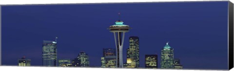 Framed Buildings in a city lit up at night, Space Needle, Seattle, King County, Washington State, USA Print