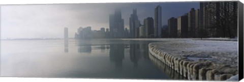 Framed Buildings at the waterfront, Lake Michigan, Navy Pier, Michigan, Chicago, Cook County, Illinois, USA Print