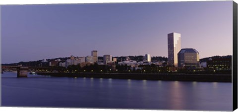 Framed Buildings on the waterfront at dusk, Portland, Oregon Print