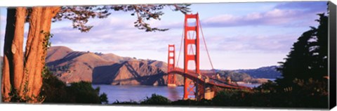 Framed Golden Gate Bridge with Mountains Print