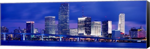 Framed Miami skyline at night, Florida Print