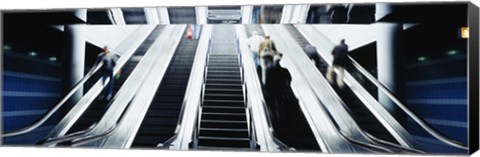 Framed Group of people on escalators at an airport, O&#39;Hare Airport, Chicago, Illinois, USA Print