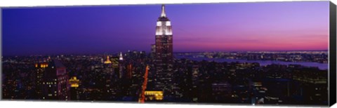 Framed Empire State building at night, New York NY Print