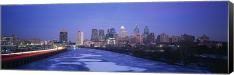 Framed Buildings lit up at night, Philadelphia, Pennsylvania, USA Print