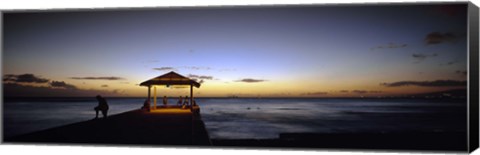 Framed Tourists on a pier, Waikiki Beach, Waikiki, Honolulu, Oahu, Hawaii, USA Print